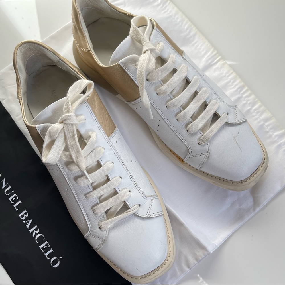 Manuel Barcelo White Gold Leather Trafalgar Sneakers